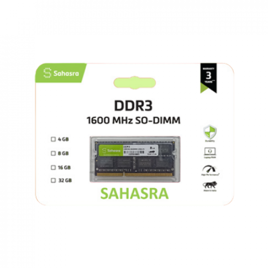 SAHASRA 4GB DDR3 LAPTOP RAM 1600Mhz